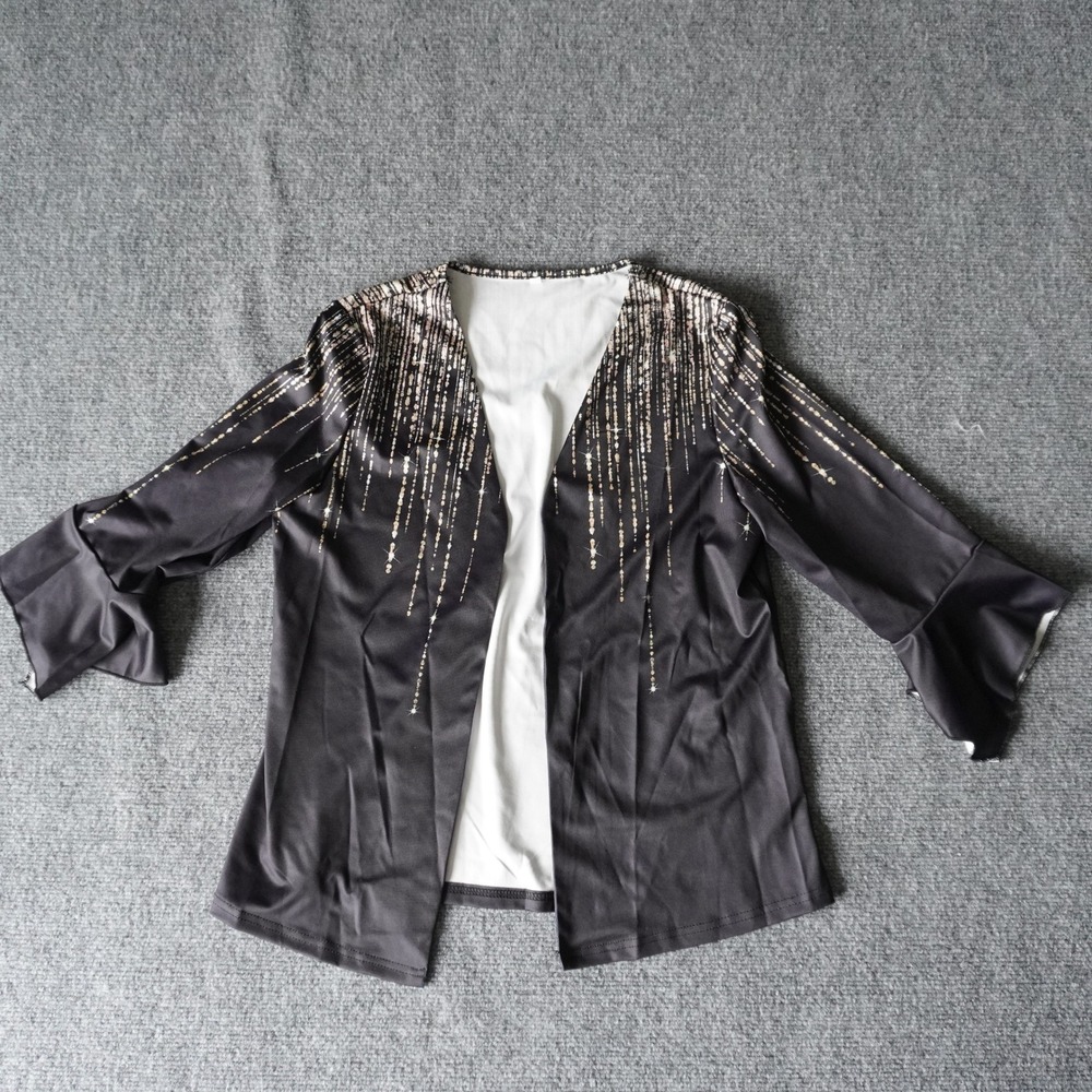 Black Gold Metallic Duster‎ Cardigan Bell Sleeve Career Party Medium